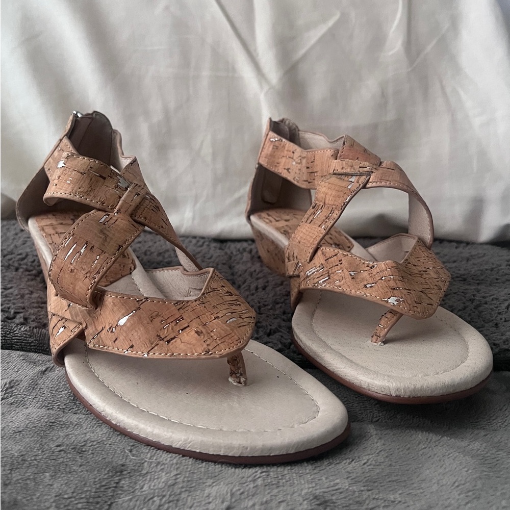 Donald J. Pliner Cork-Style Sandals in Tan and Cream